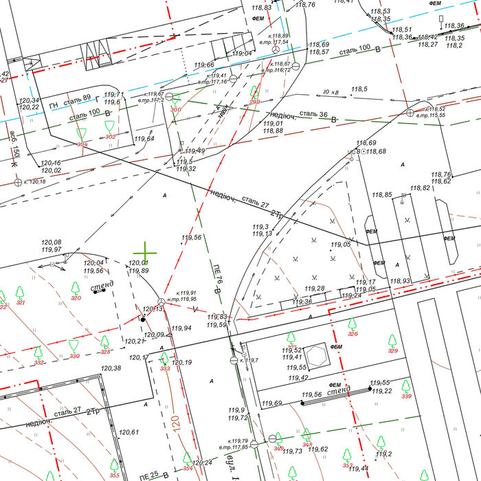 Výřez katastrální mapy s vyznačenými hranicemi parcel